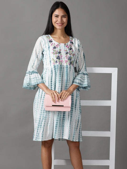 Women's White Tie and Dye Fit & Flare Dress