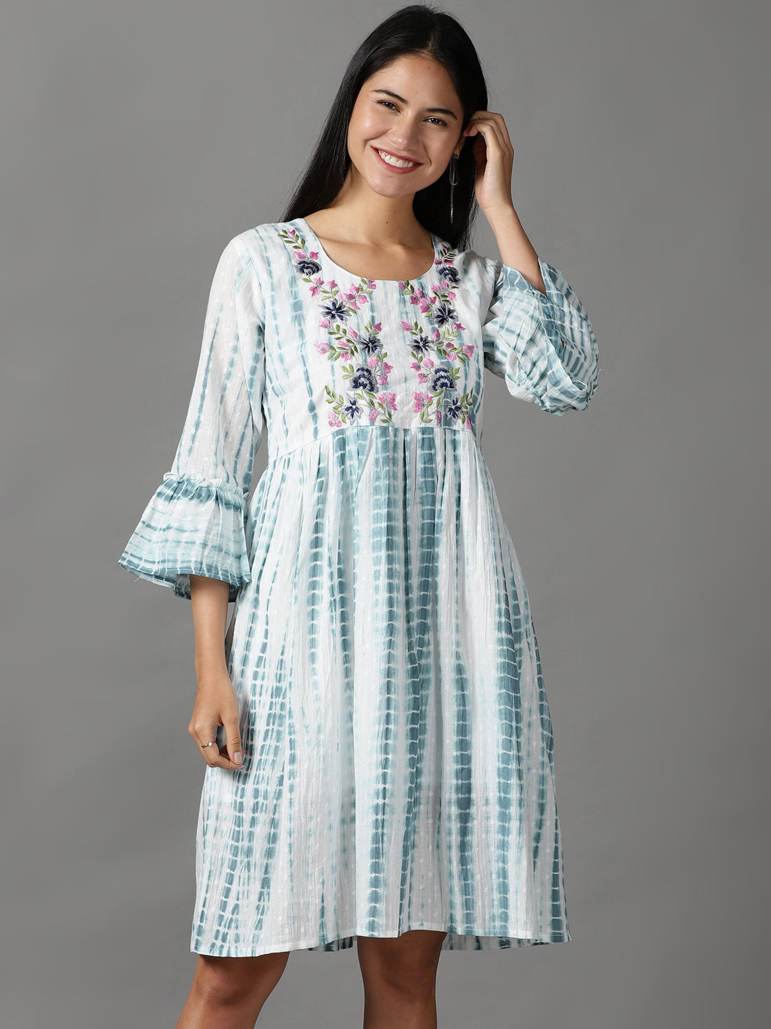 Women's White Tie and Dye Fit & Flare Dress