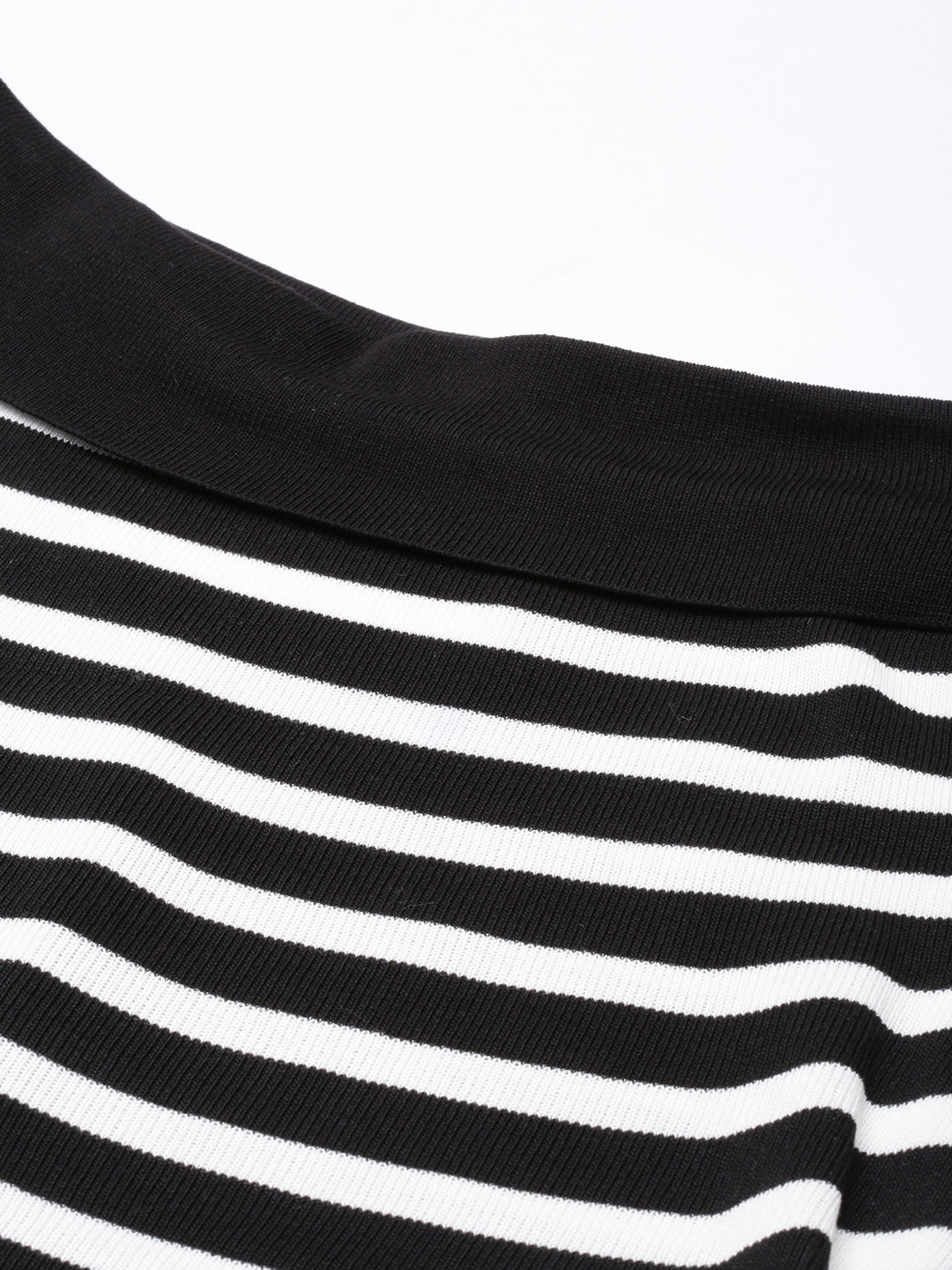 Women's Black Striped Off-Shoulder Monochrome Crop Top