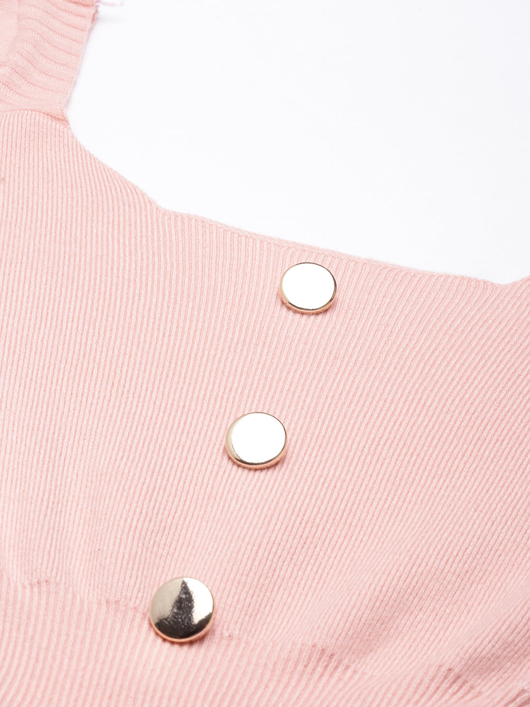 Women's Peach Scoop Neck Long Sleeves Crop Fitted Top