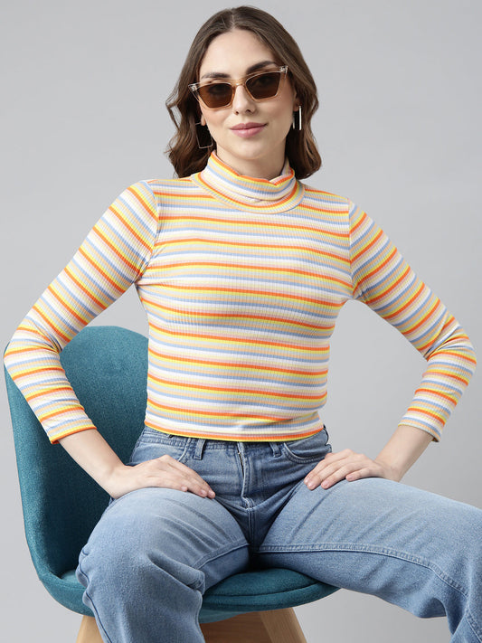 Women's Orange Striped Crop Top