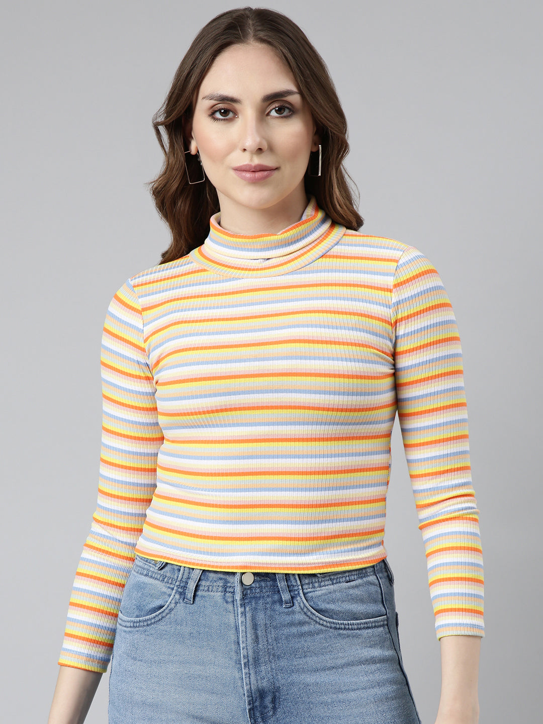 Women's Orange Striped Crop Top