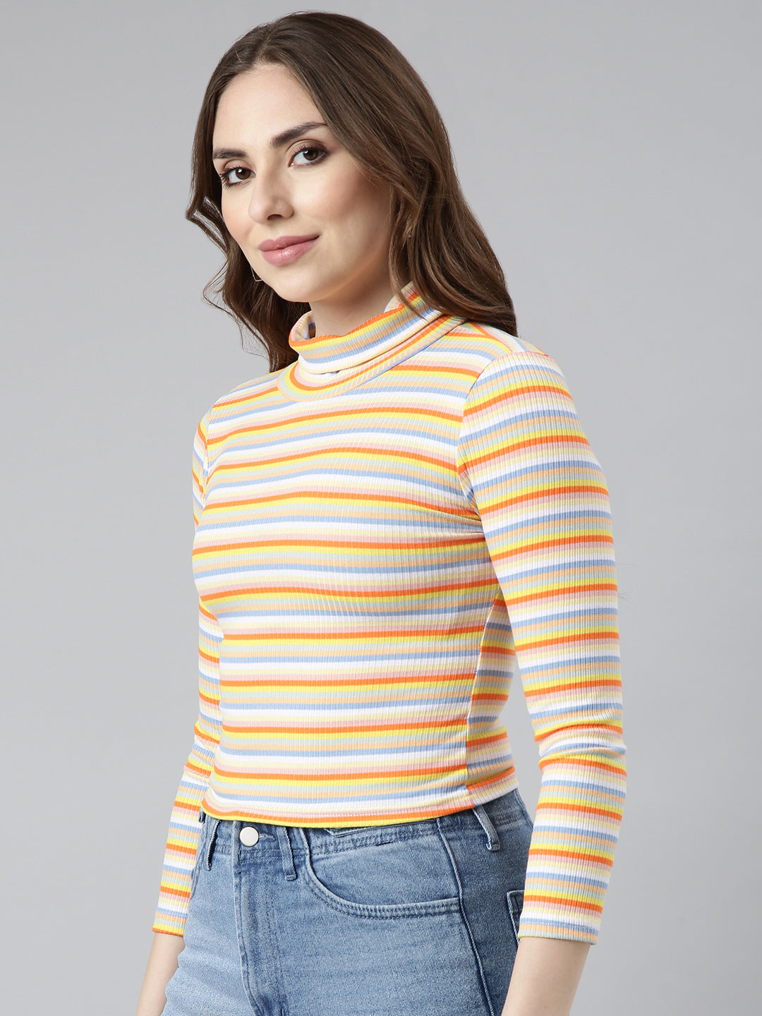 Women's Orange Striped Crop Top