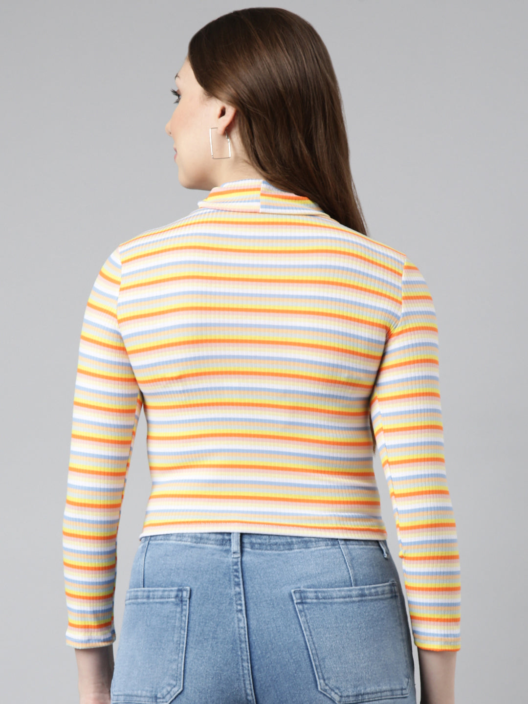 Women's Orange Striped Crop Top