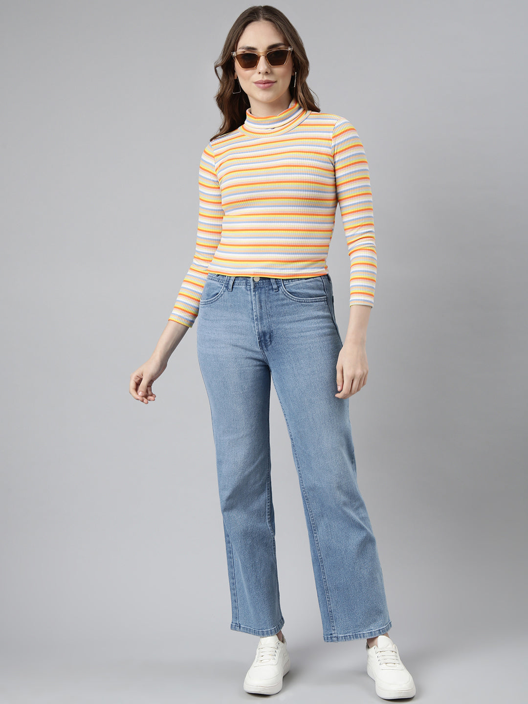 Women's Orange Striped Crop Top