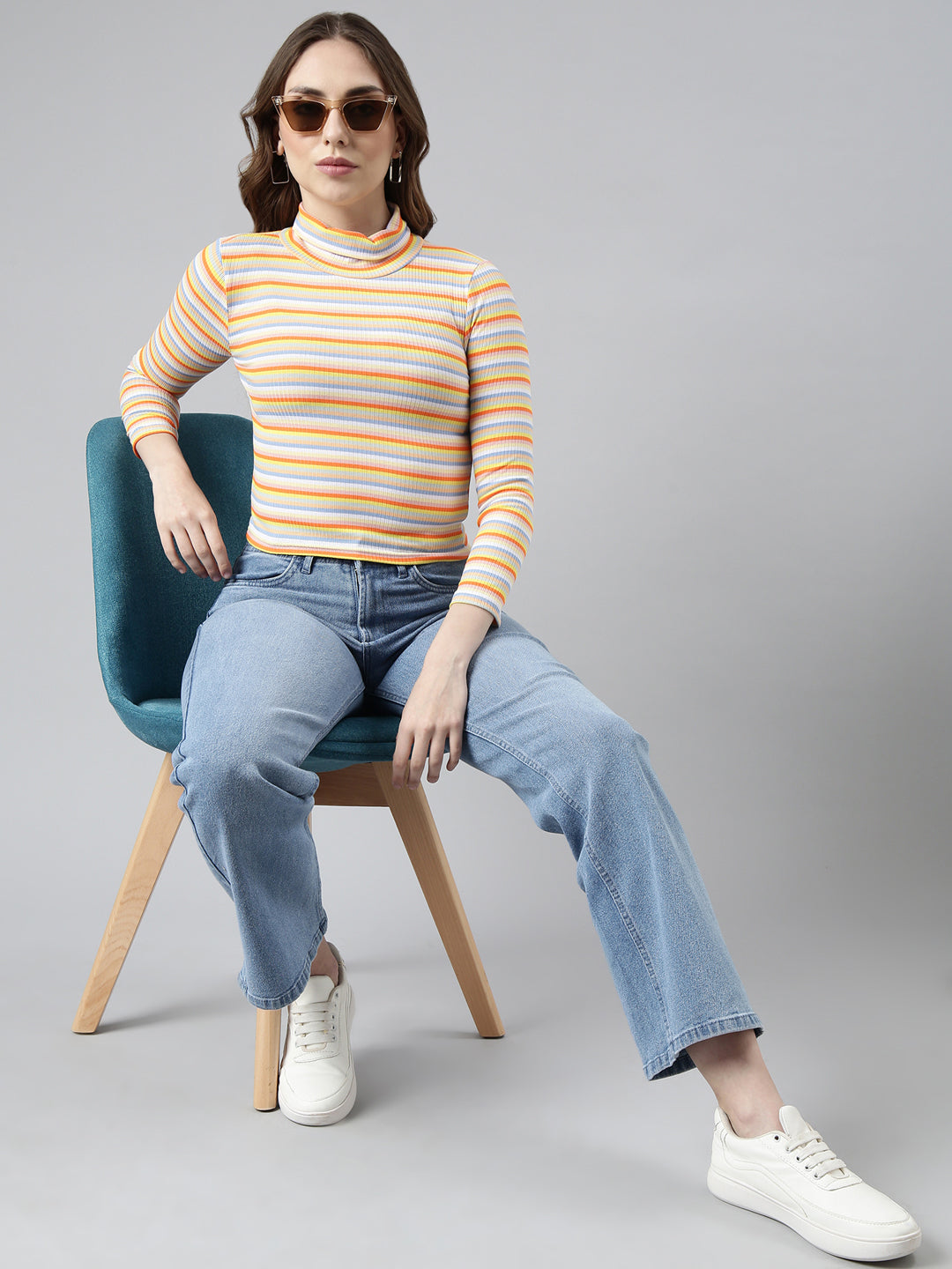 Women's Orange Striped Crop Top