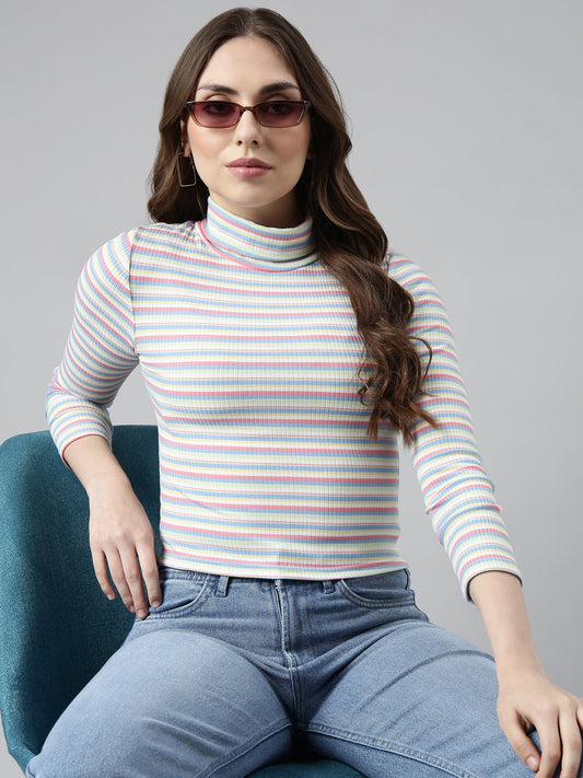Women's Sea Green Striped Fitted Top