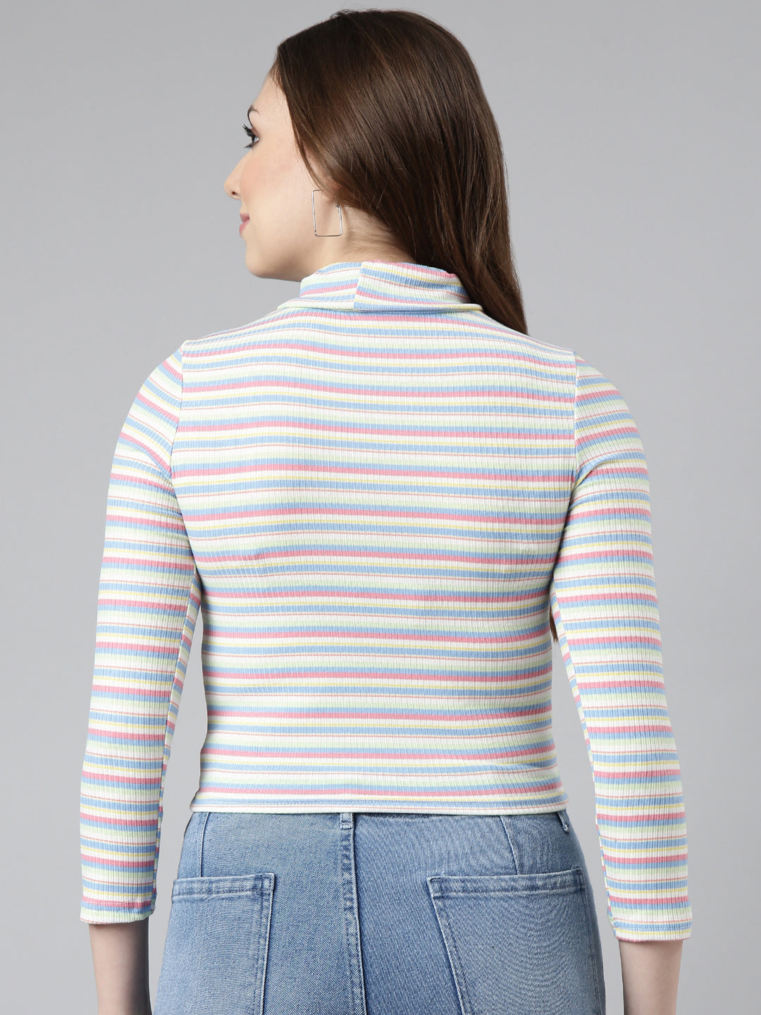 Women's Sea Green Striped Fitted Top