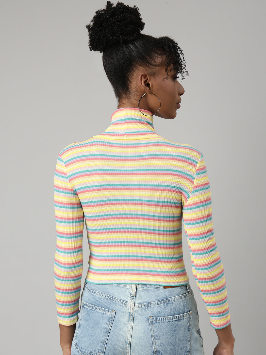 Women's Yellow Horizontal Stripes Fitted Crop Top