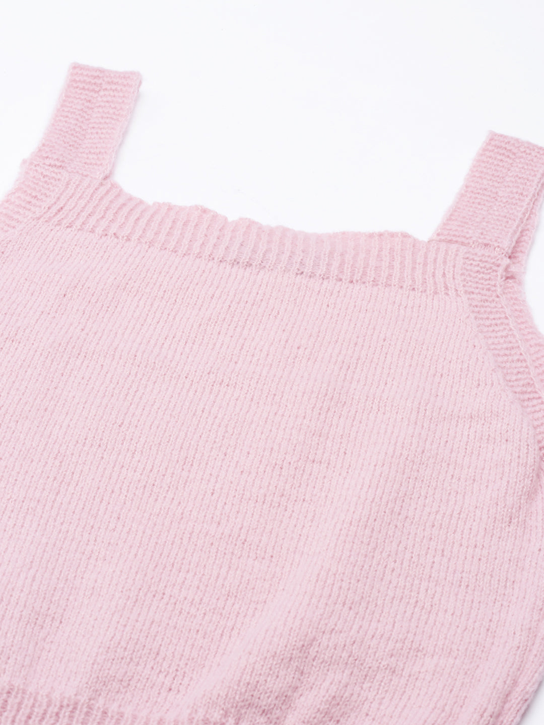 Women's Pink Shoulder Straps Fitted Crop Top