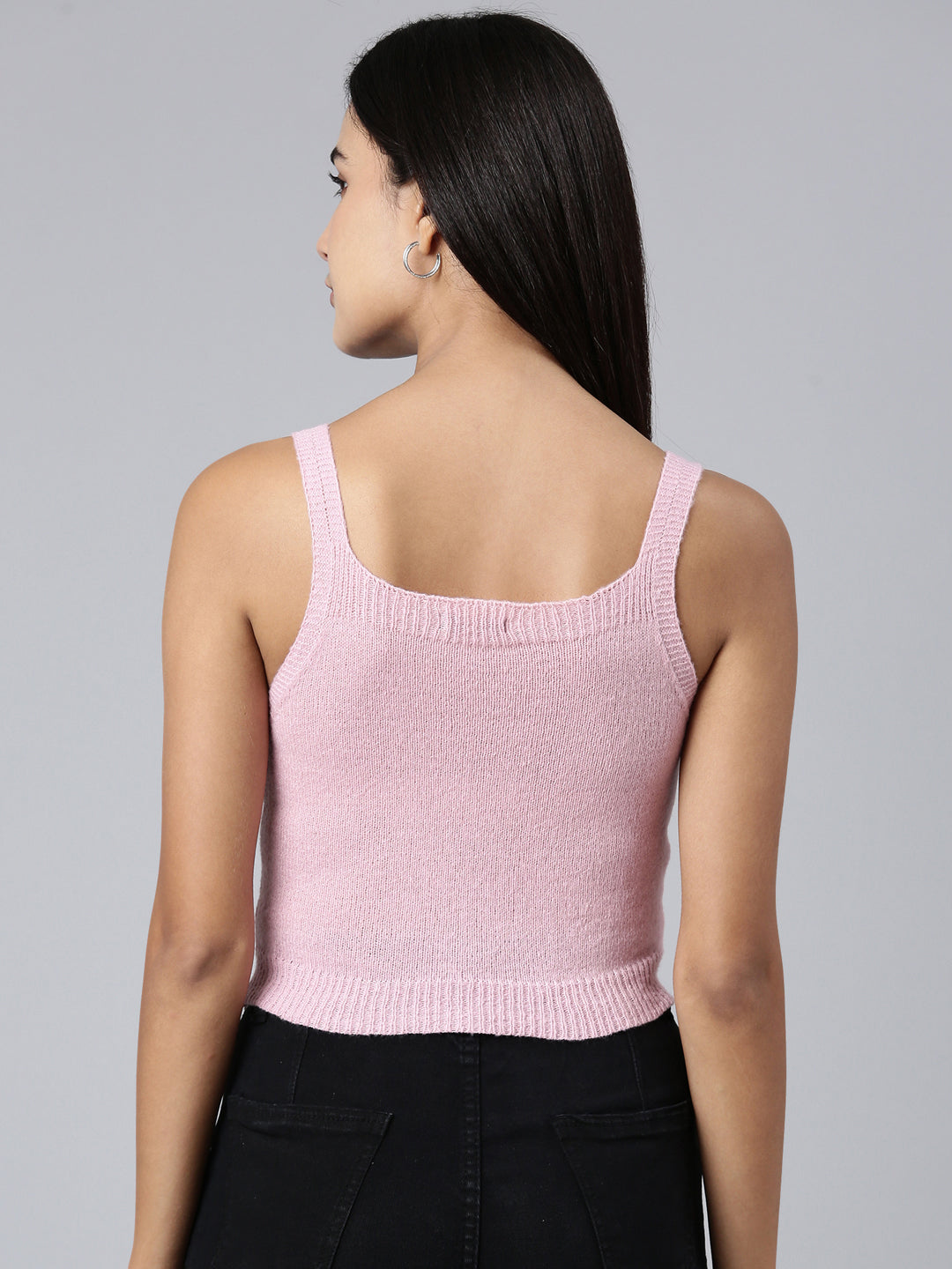 Women's Pink Shoulder Straps Fitted Crop Top