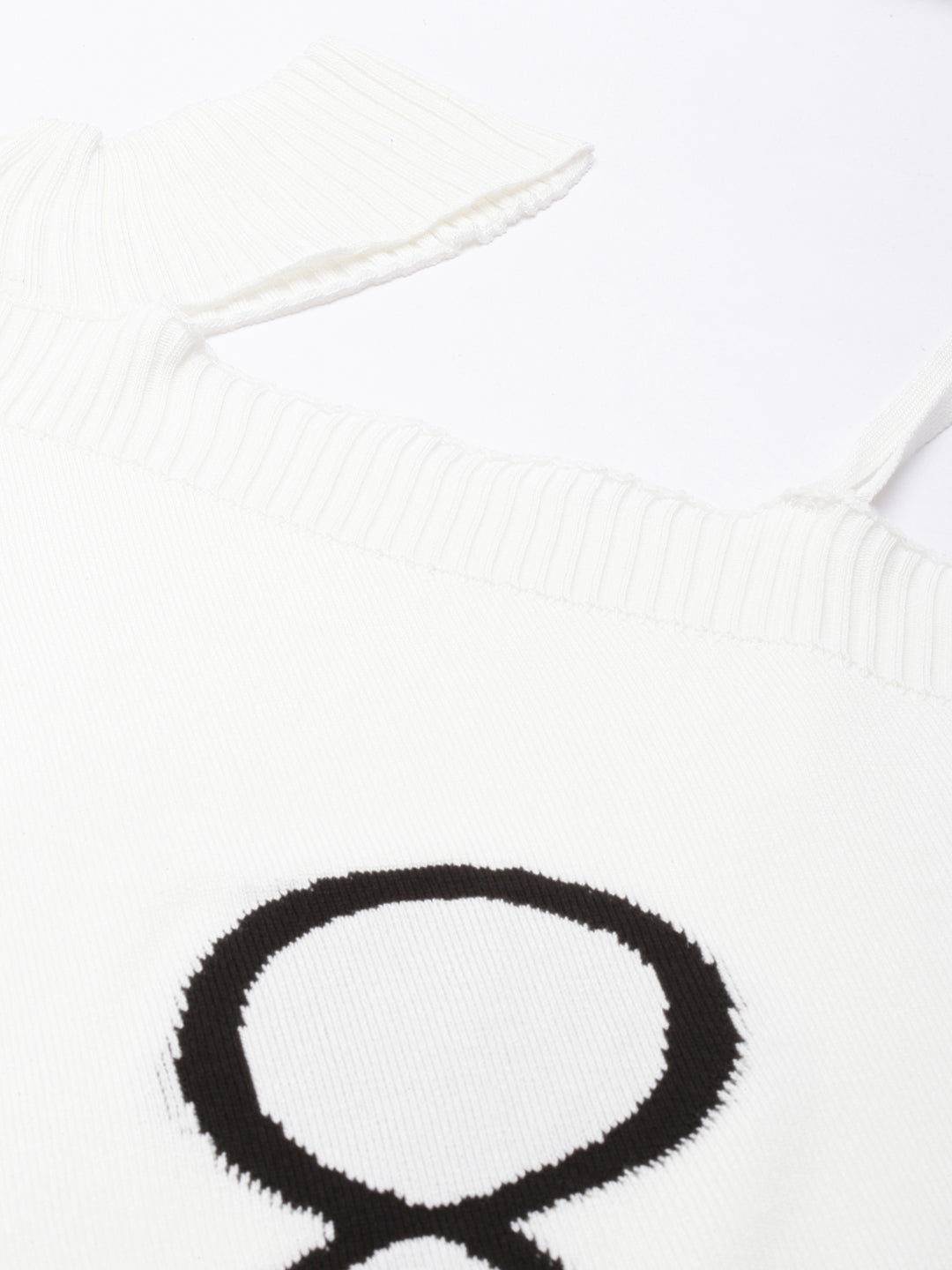 Women's White Self Design Choker Neck Top