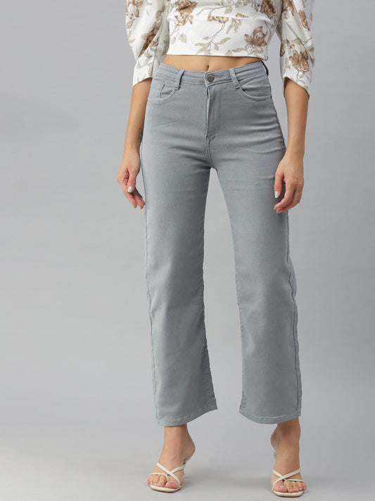Women's Grey Wide Leg High-Rise Stretchable Jeans