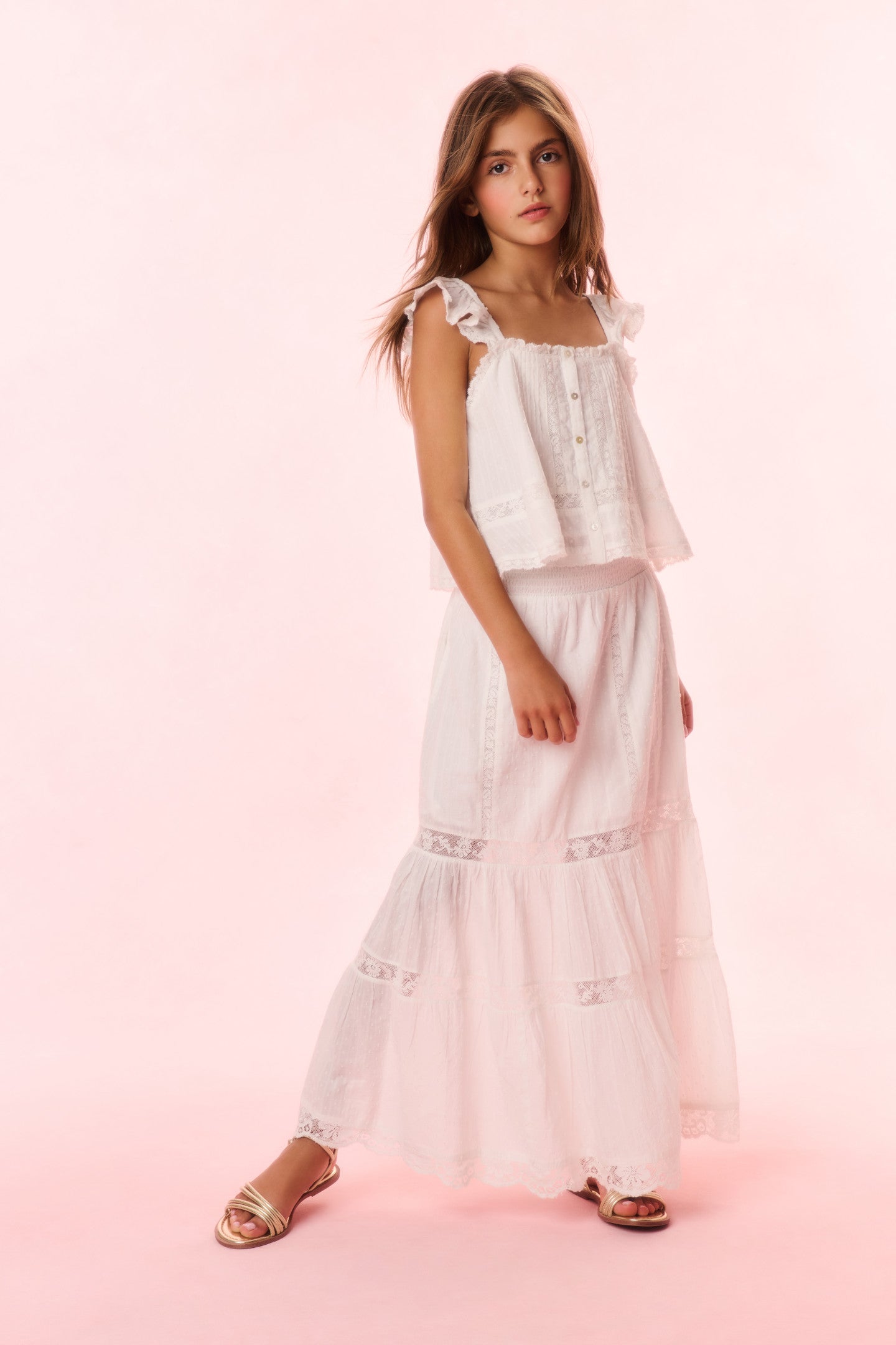 Girls Donella Cotton Lace-Trimmed Skirt